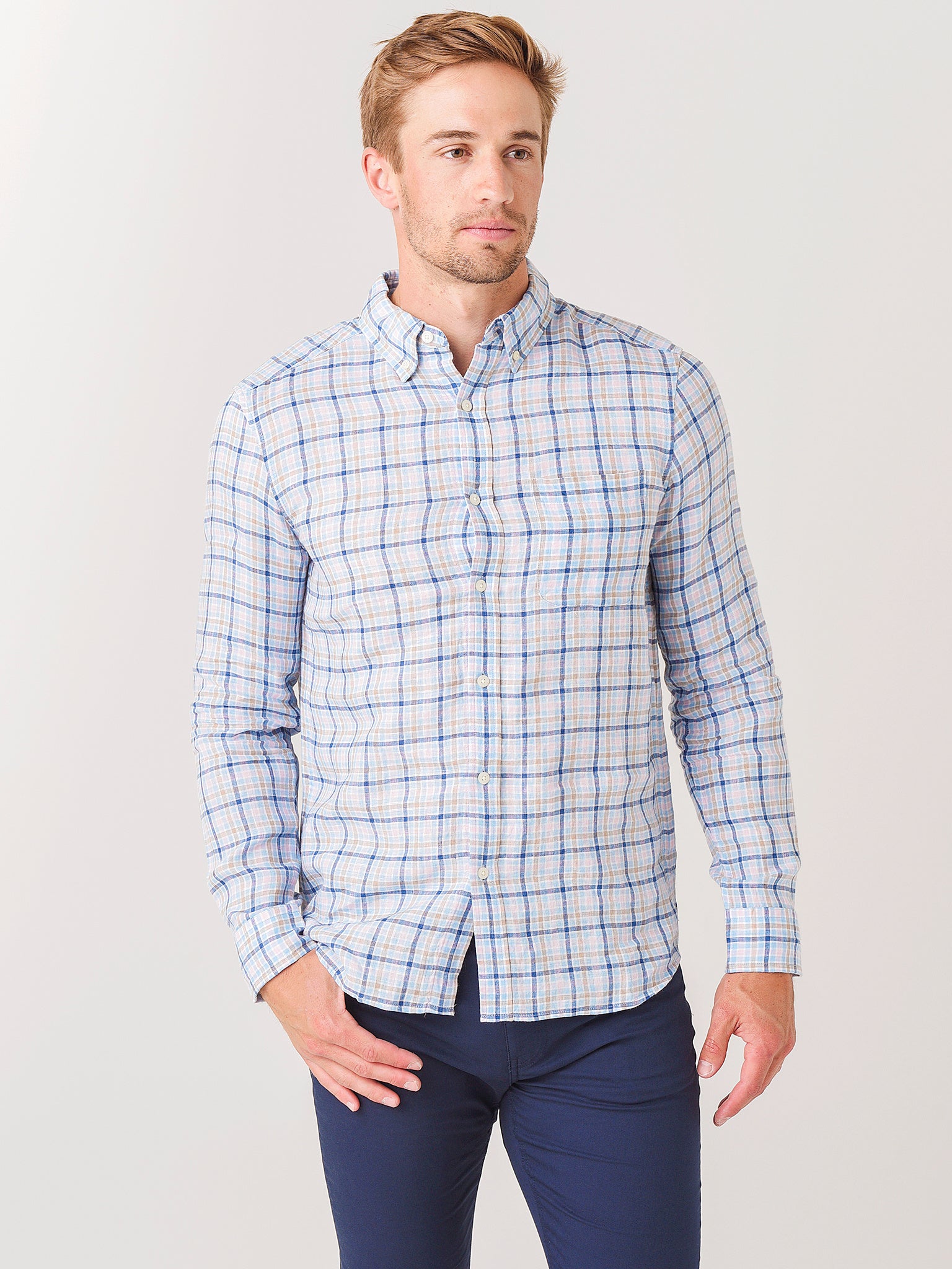 Vineyard Vines Men's Classic Fit Check Linen Shirt - Saint Bernard