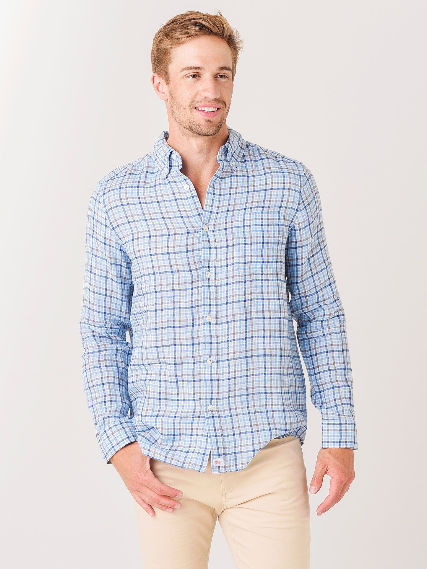 Vineyard Vines Men's Classic Fit Check Linen Shirt - Saint Bernard