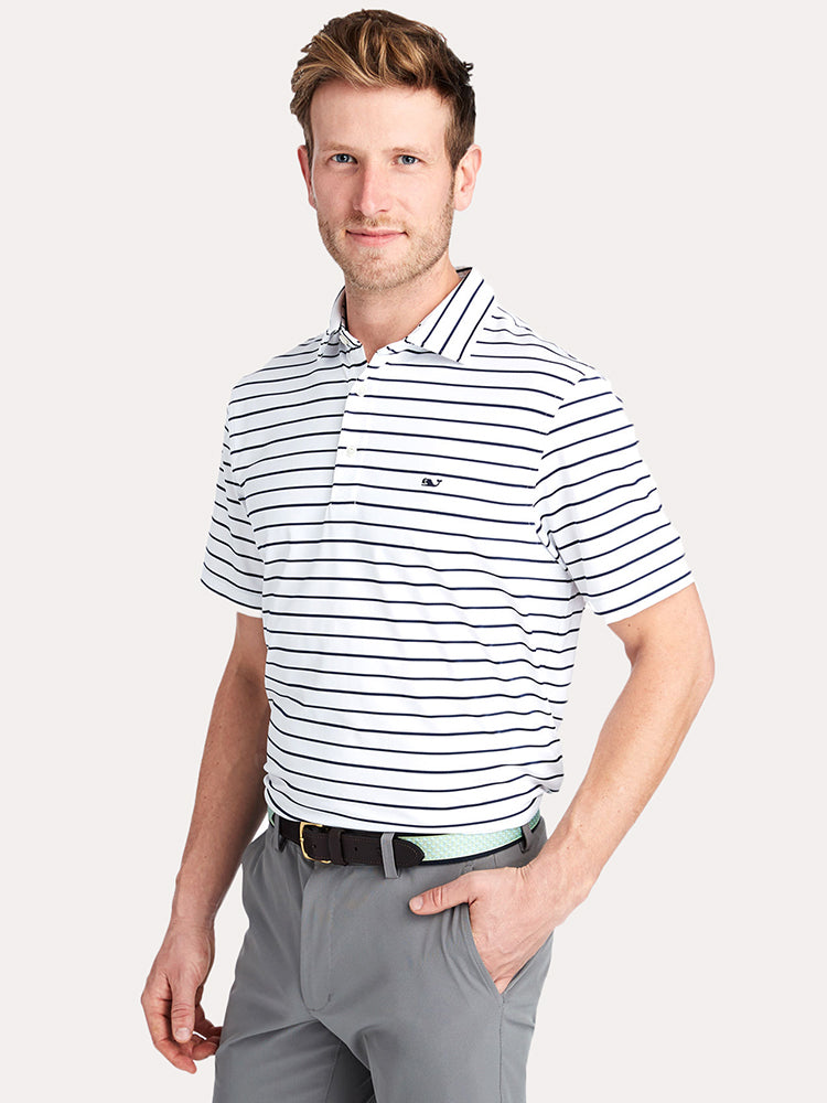 Vineyard Vines Men's Southampton Stripe Sankaty Performance Polo - Saint Bernard