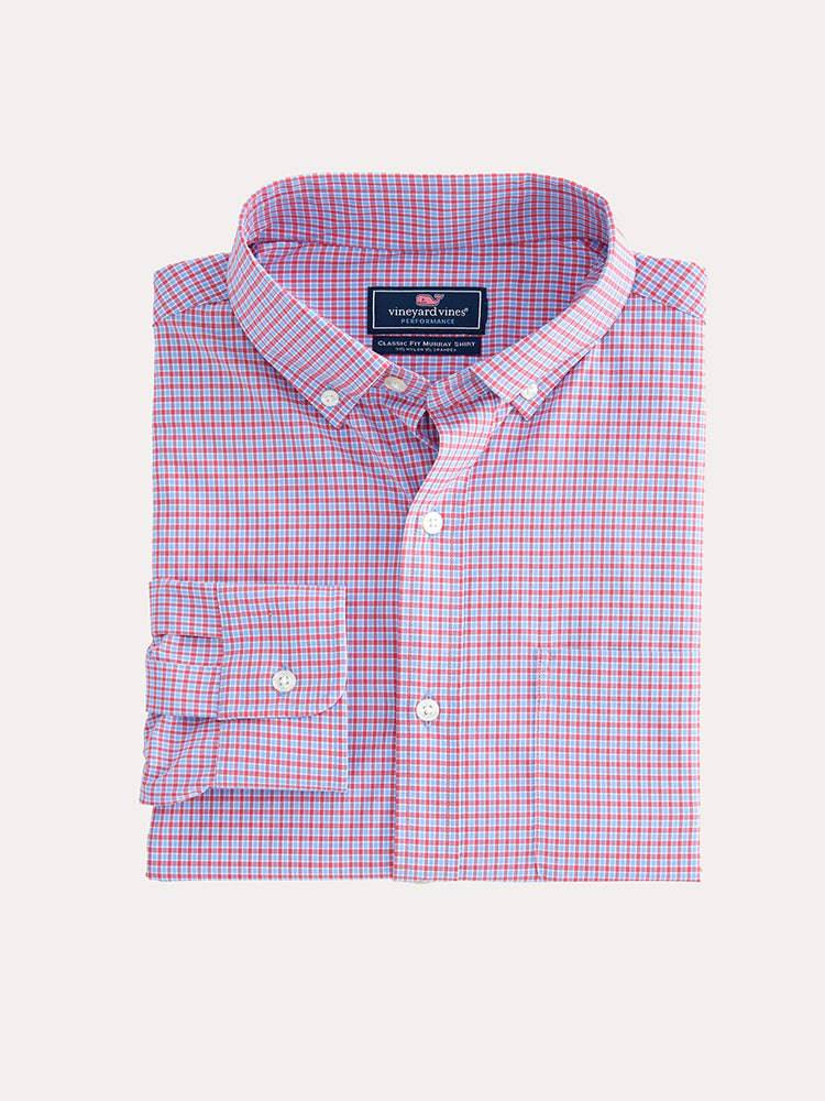Vineyard Vines Men's Bavaro Check Performance Classic Murray Shirt - Saint Bernard