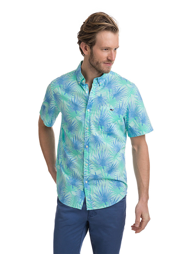 Vineyard Vines Men's Short-Sleeve Electric Palm Slim Tucker Shirt