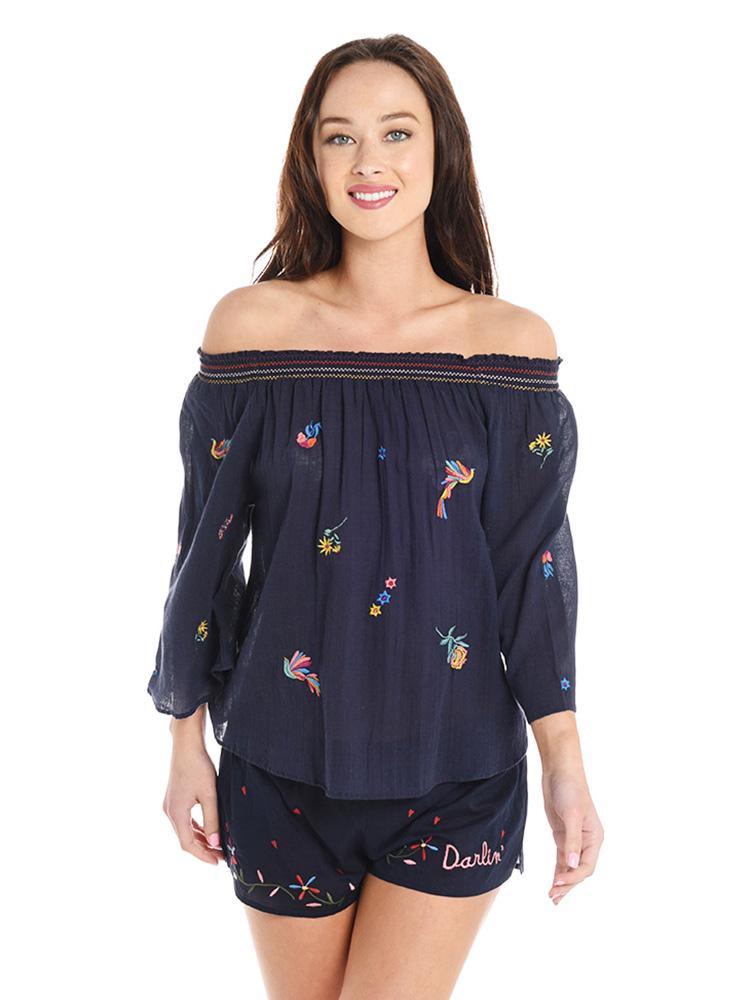 Sundry Scattered Flowers Off The Shoulder Blouse
