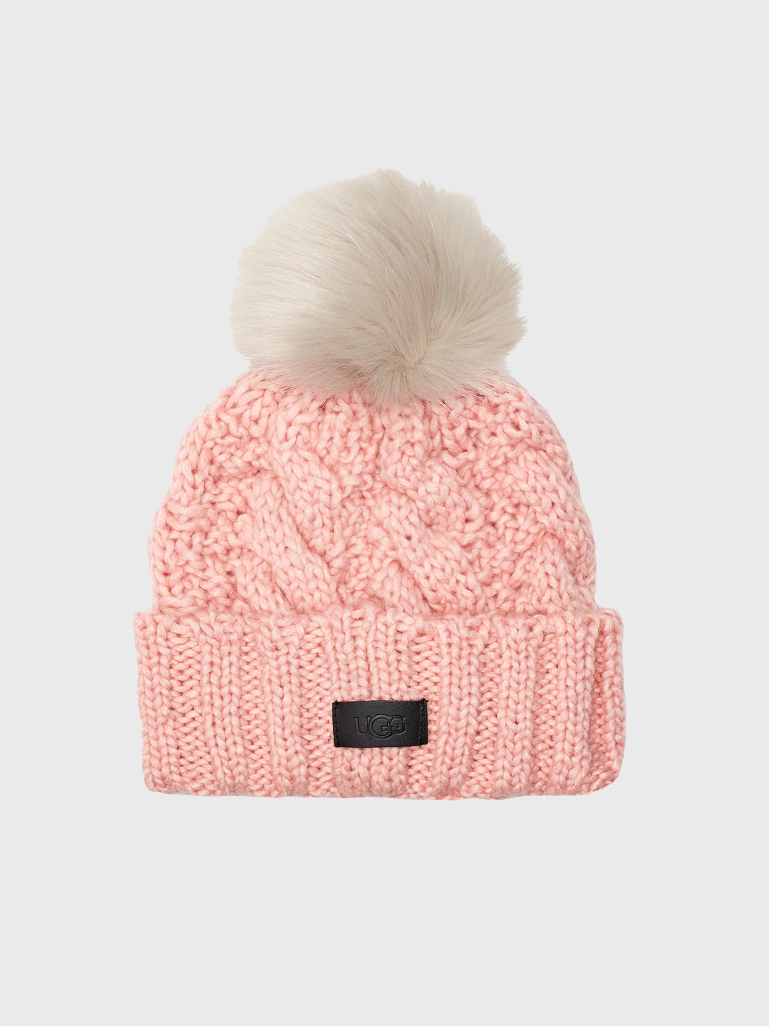 Ugg Women's Knit Cable Beanie with Faux Fur Pom - Saint Bernard