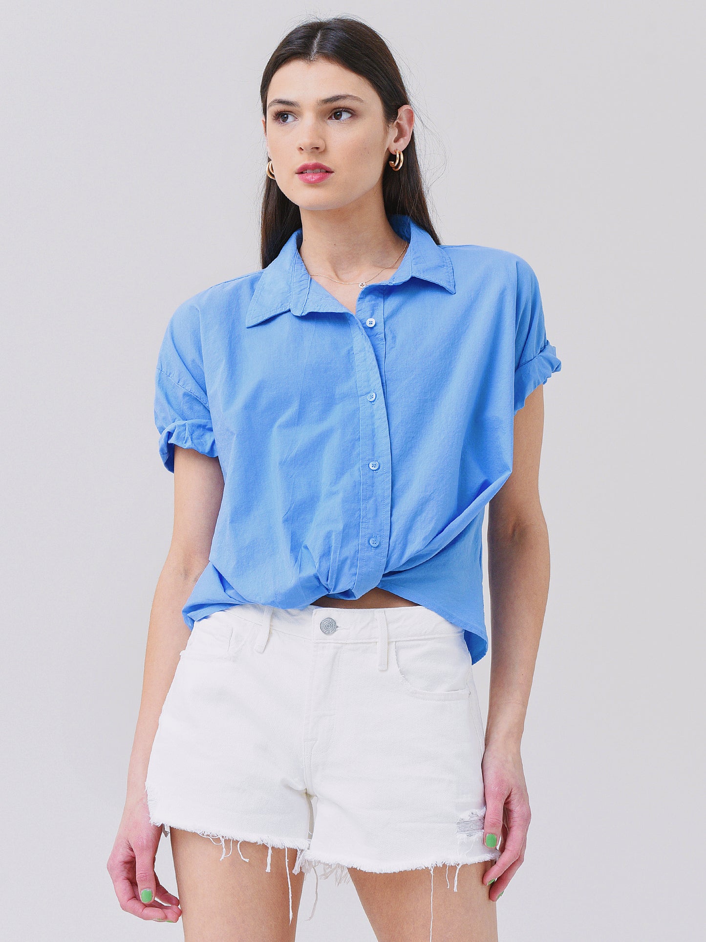 Stateside Women's Poplin Short Sleeve Front Twist Shirt - Saint Bernard