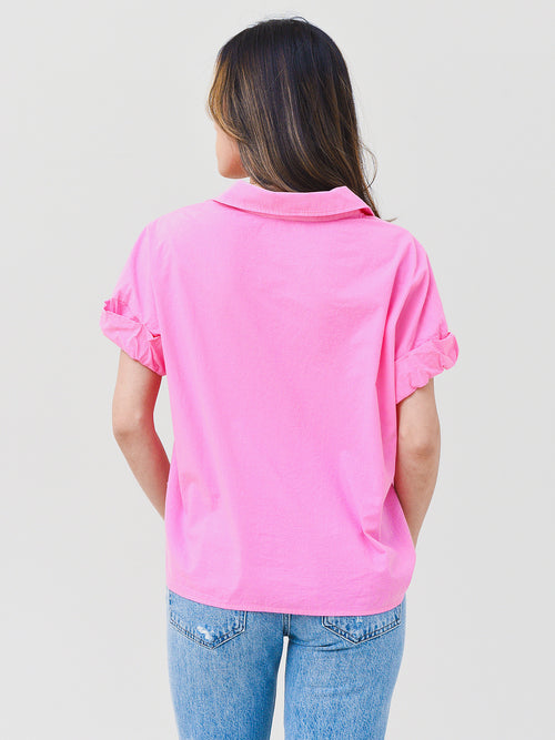 Stateside Women's Poplin Short Sleeve Front Twist Shirt