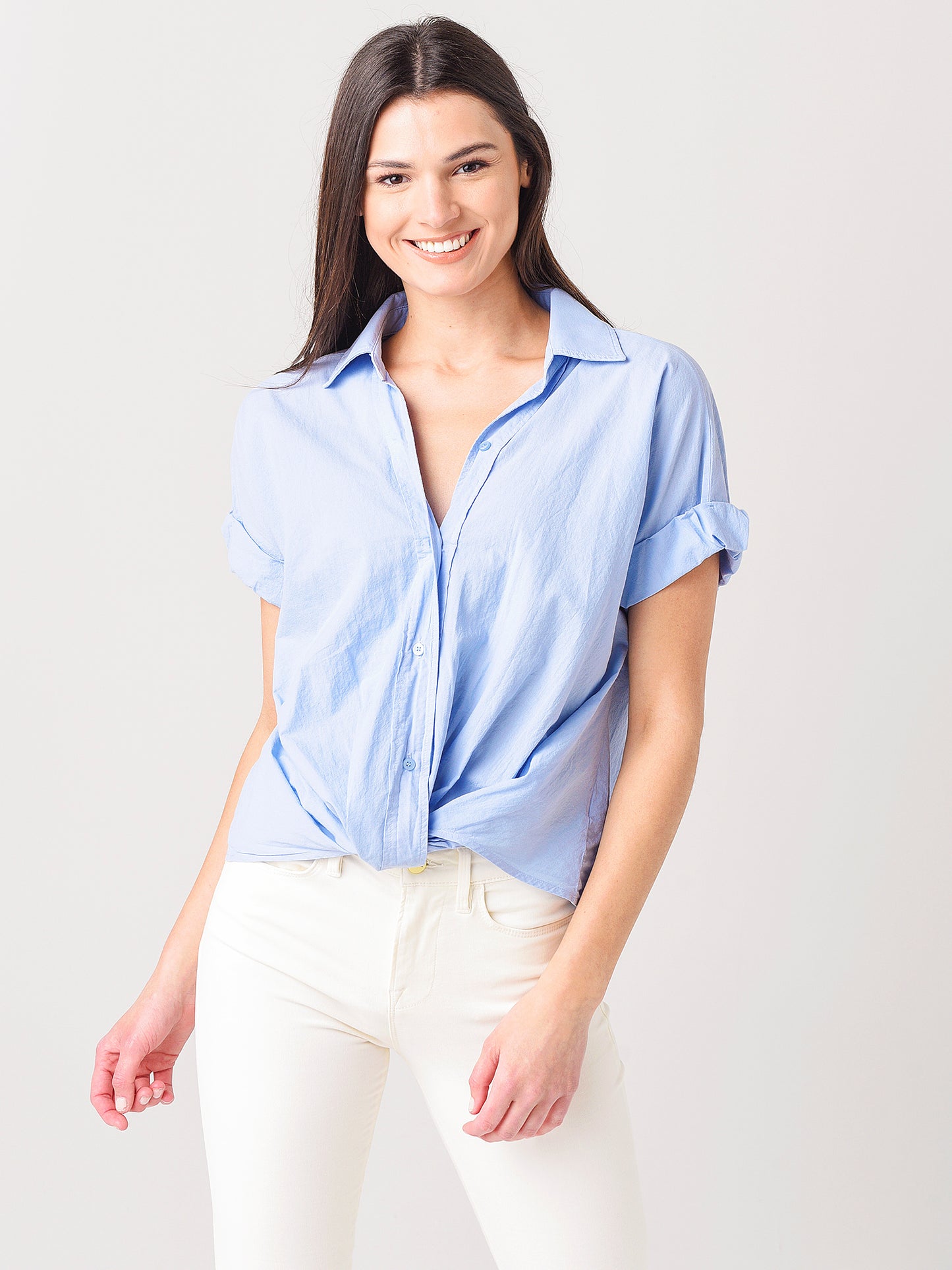Stateside Women's Poplin Short Sleeve Front Twist Shirt - Saint Bernard
