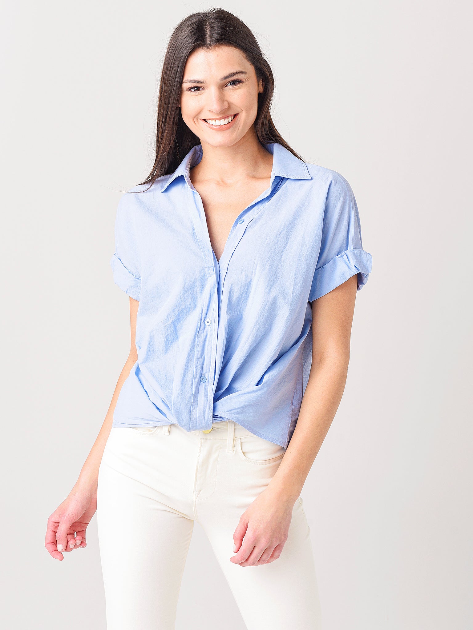 Stateside Women's Poplin Short Sleeve Front Twist Shirt - Saint Bernard