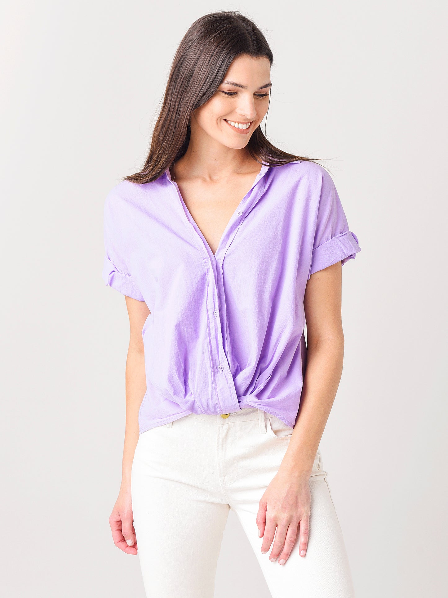 Stateside Women's Poplin Short Sleeve Front Twist Shirt - Saint Bernard