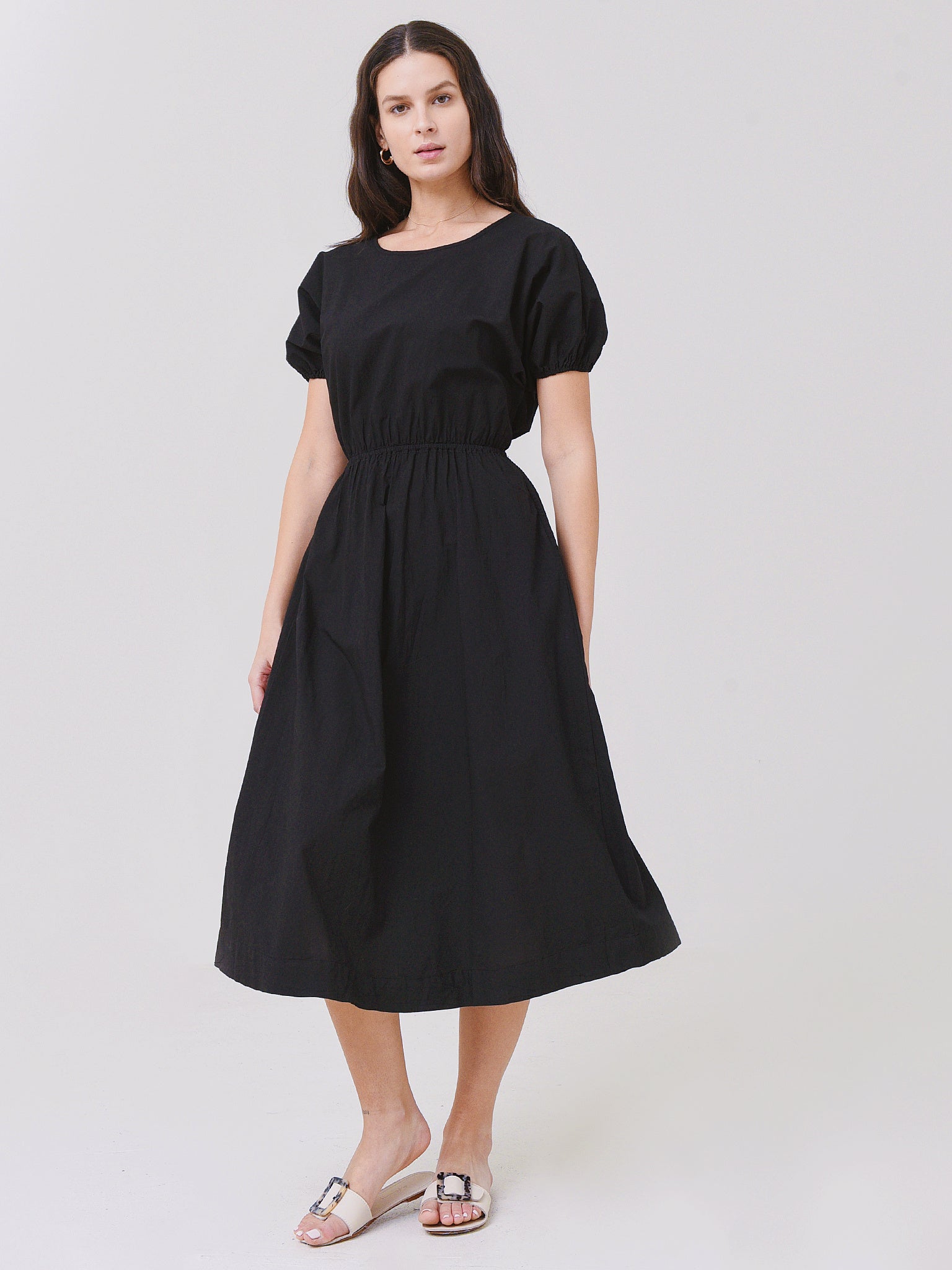 stateside short sleeve dress Stateside Poplin Puff Short Sleeve Dress with Cutout Back