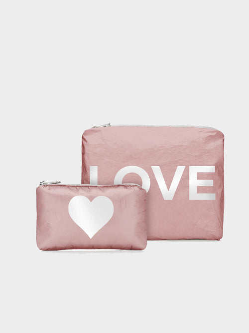 Hi Love Travel Set of Two- Shimmering Pink Sand with White LOVE - Saint Bernard