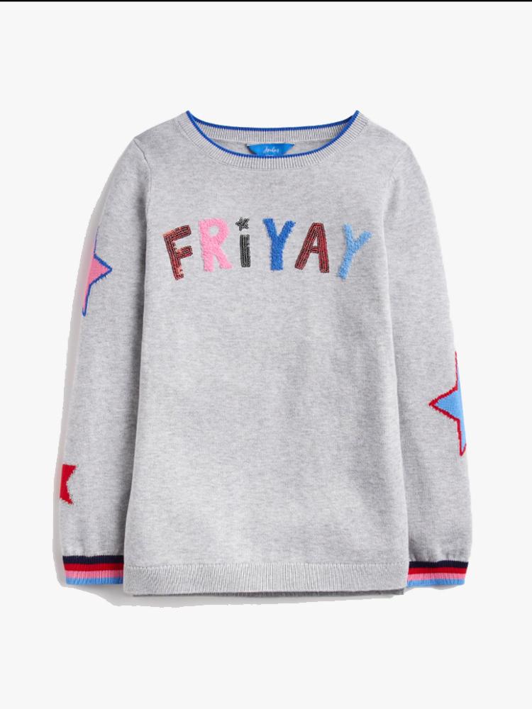 Little Joules Little Girls’ Miranda Intarsia Sweater - Saint Bernard