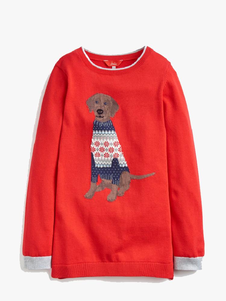 Little Joules Little Girls’ Miranda Intarsia Sweater - Saint Bernard