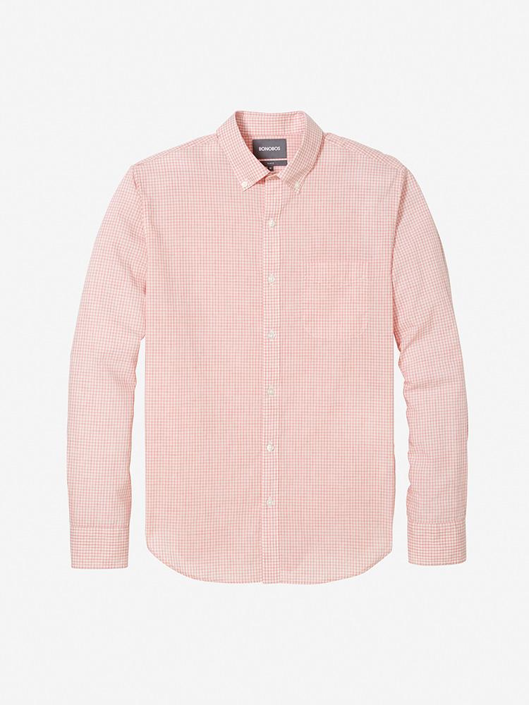 Bonobos Heather Pink Mini Gingham Summer Weight Shirt - Saint Bernard
