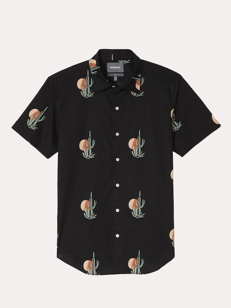 Bonobos Men's Black Cacti Sunset Riviera Short Sleeve Shirt - Saint Bernard