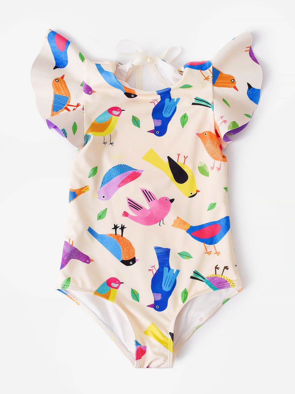 Pepita&Me Girls' Birds Collage One-Piece Swimsuit - Saint Bernard