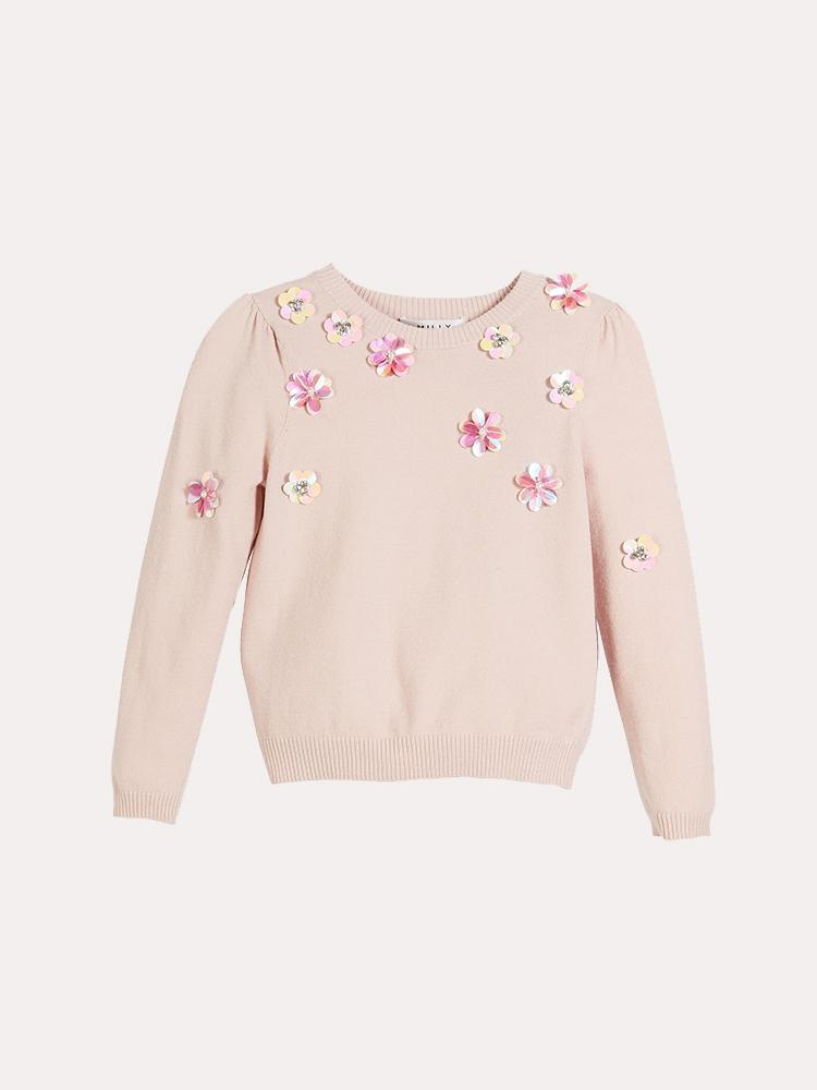 Milly Minis Beaded Floral Pullover