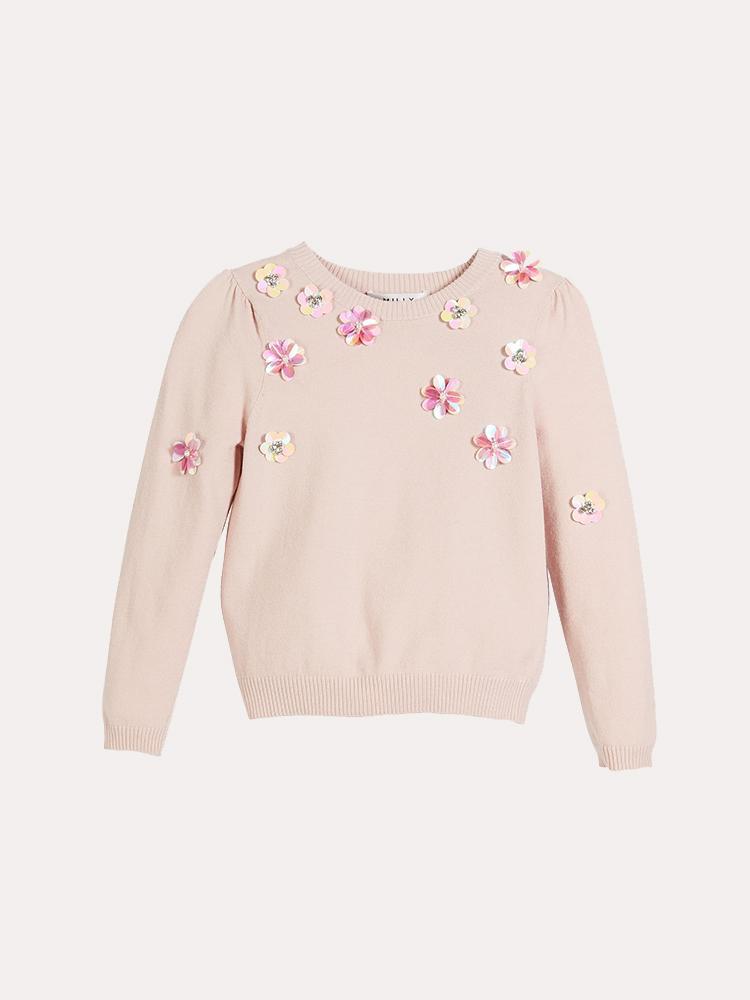 Milly Minis Beaded Floral Pullover - Saint Bernard