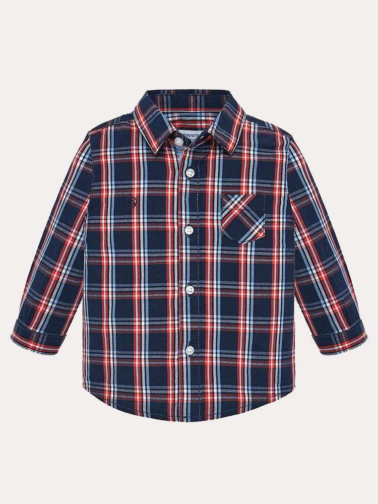 Mayoral Boys' Long Sleeve  Poplin Check Shirt - Saint Bernard