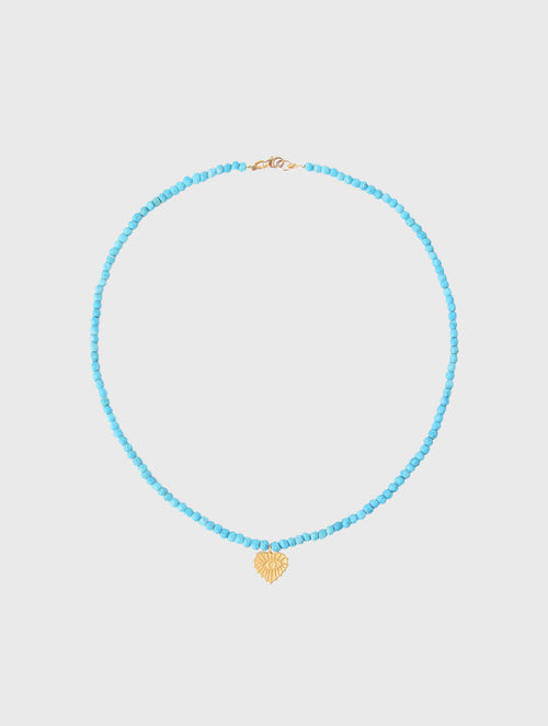 Annie O'Grady Designs Turquoise Beads On Silk Thread With Heart Charm Necklace