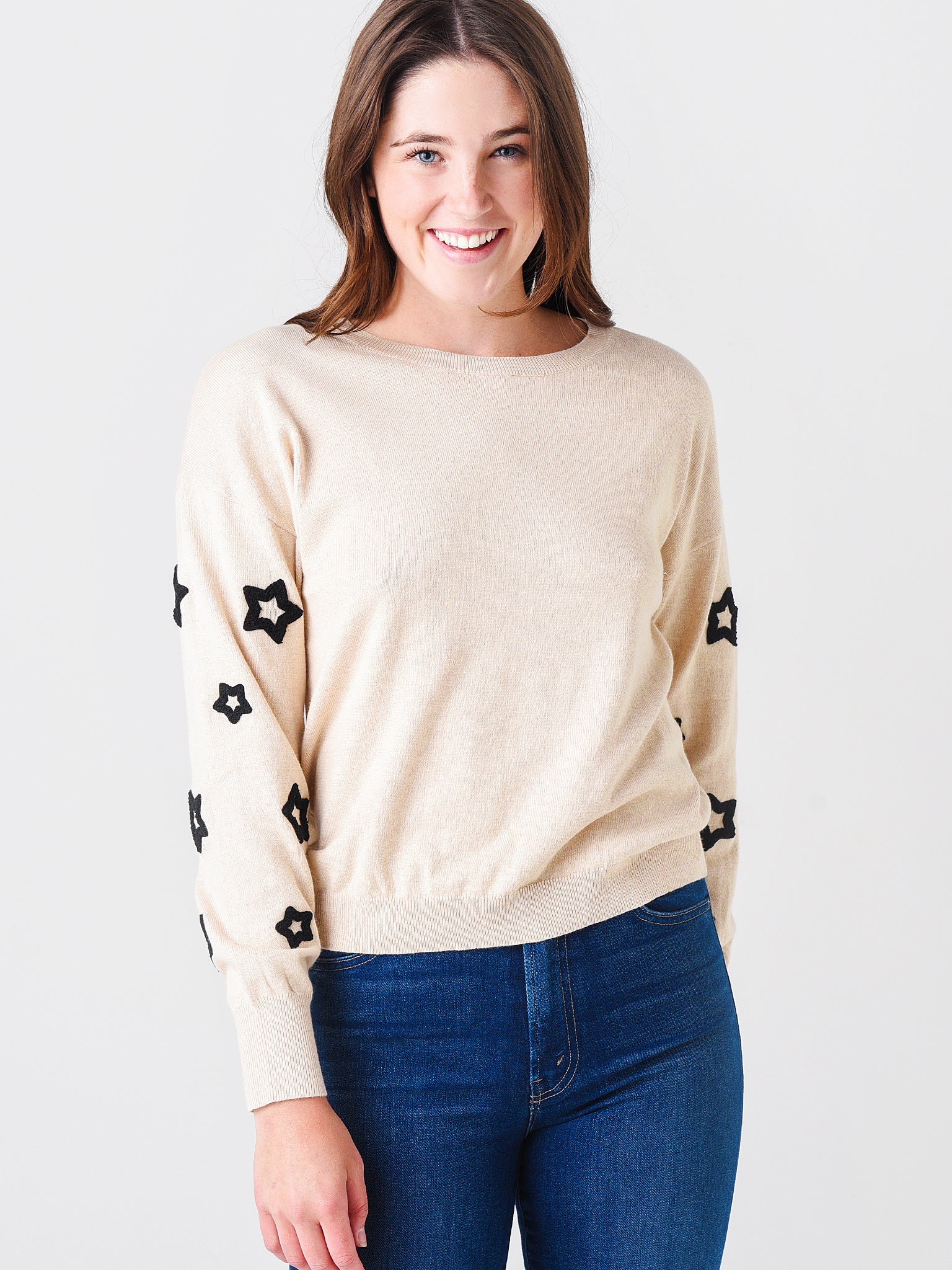 J Society Women's Cotton Sweater w/ Star Sleeve - Saint Bernard