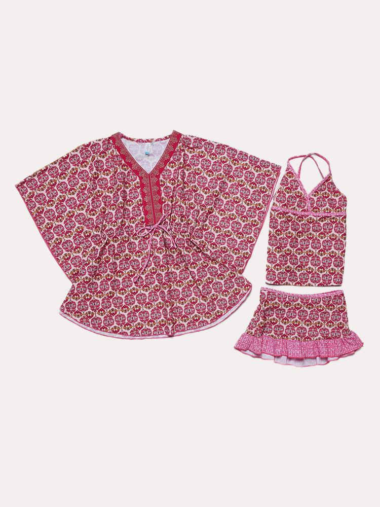 Cabana Life Girls' Swimsuit And Embroidered Coverup Set