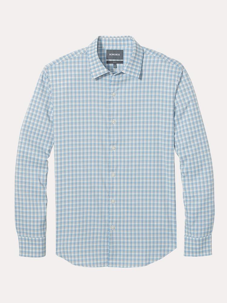 Bonobos Men's Blue Devonshire Check Tech Button Down Shirt - Saint Bernard