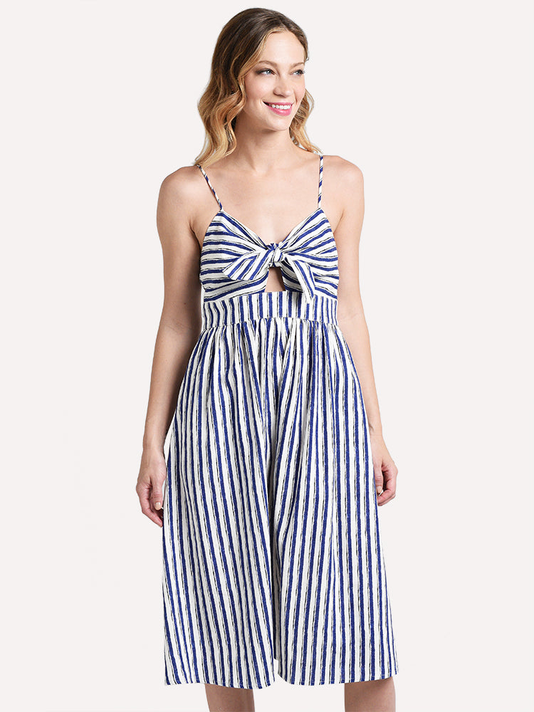 Trend Shop Striped Bow And Peek Front Dress - Saint Bernard