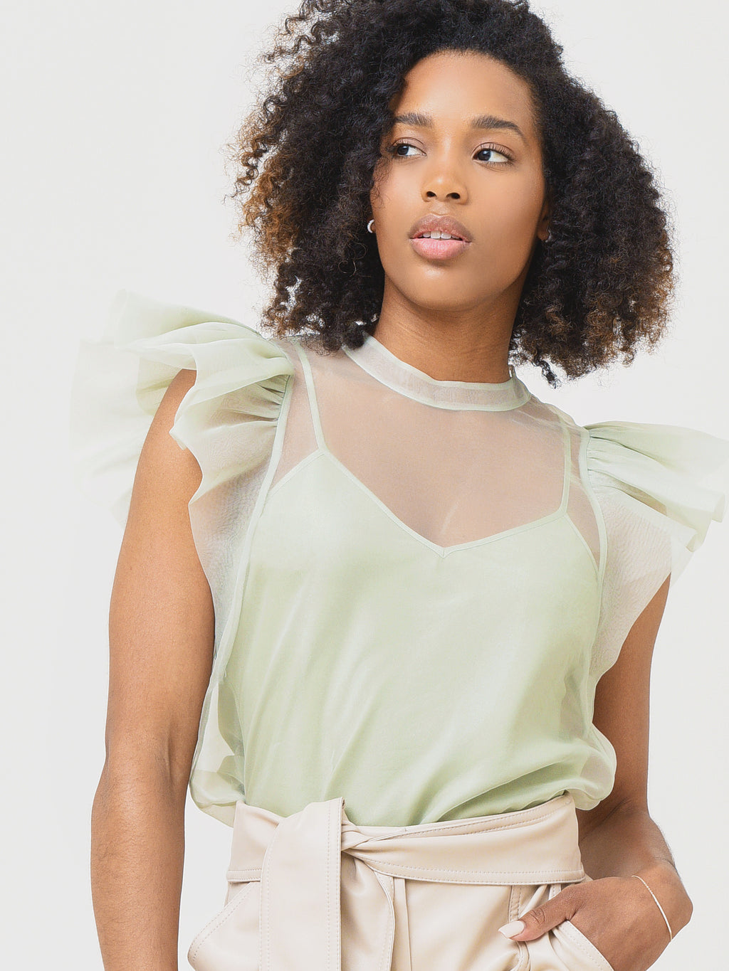 Jonathan Simkhai Women's Corina Organza Ruffle Top - Saint Bernard