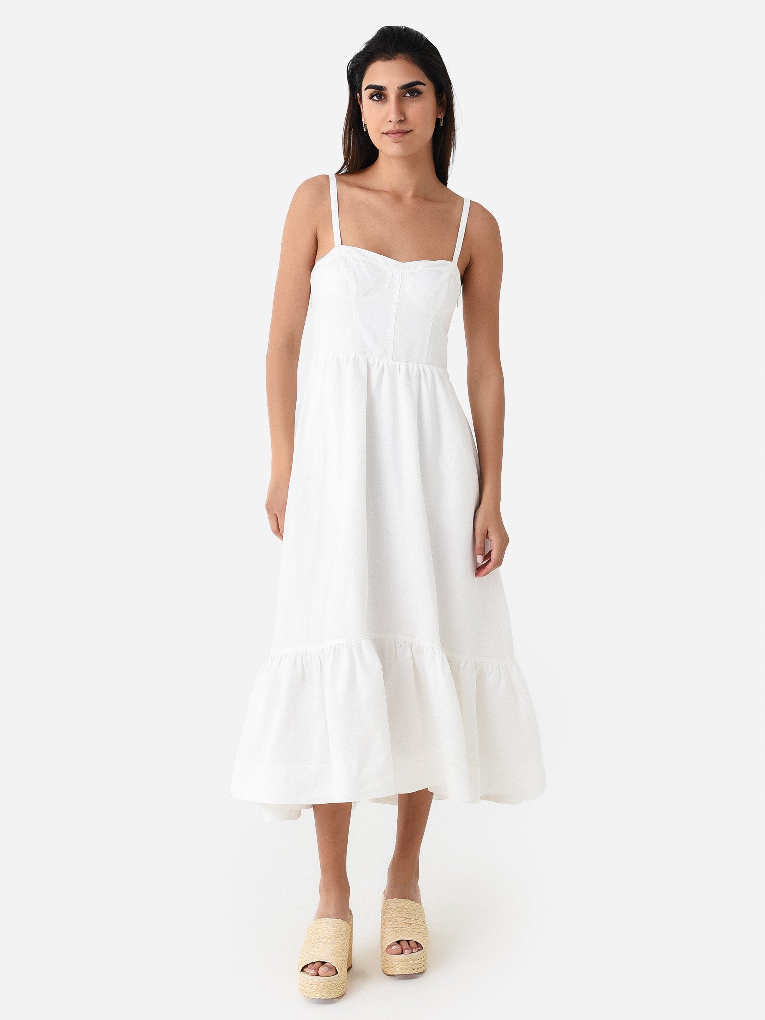 Simkhai Women's Kitzia Linen Bustier Dress - L / WHITE Simkhai Women's Kitzia Linen Bustier Dress - L / WHITE