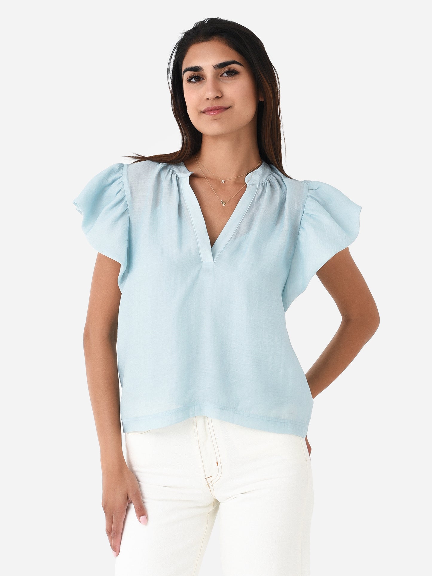 Simkhai Women's Ayme Organdy Ruffle Sleeve Top - Saint Bernard