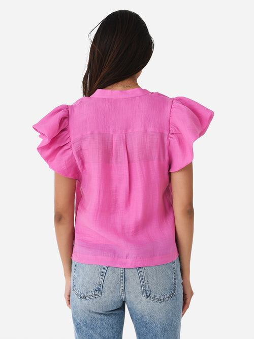 Simkhai Women's Ayme Organdy Ruffle Sleeve Top