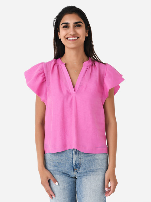Simkhai Women's Ayme Organdy Ruffle Sleeve Top