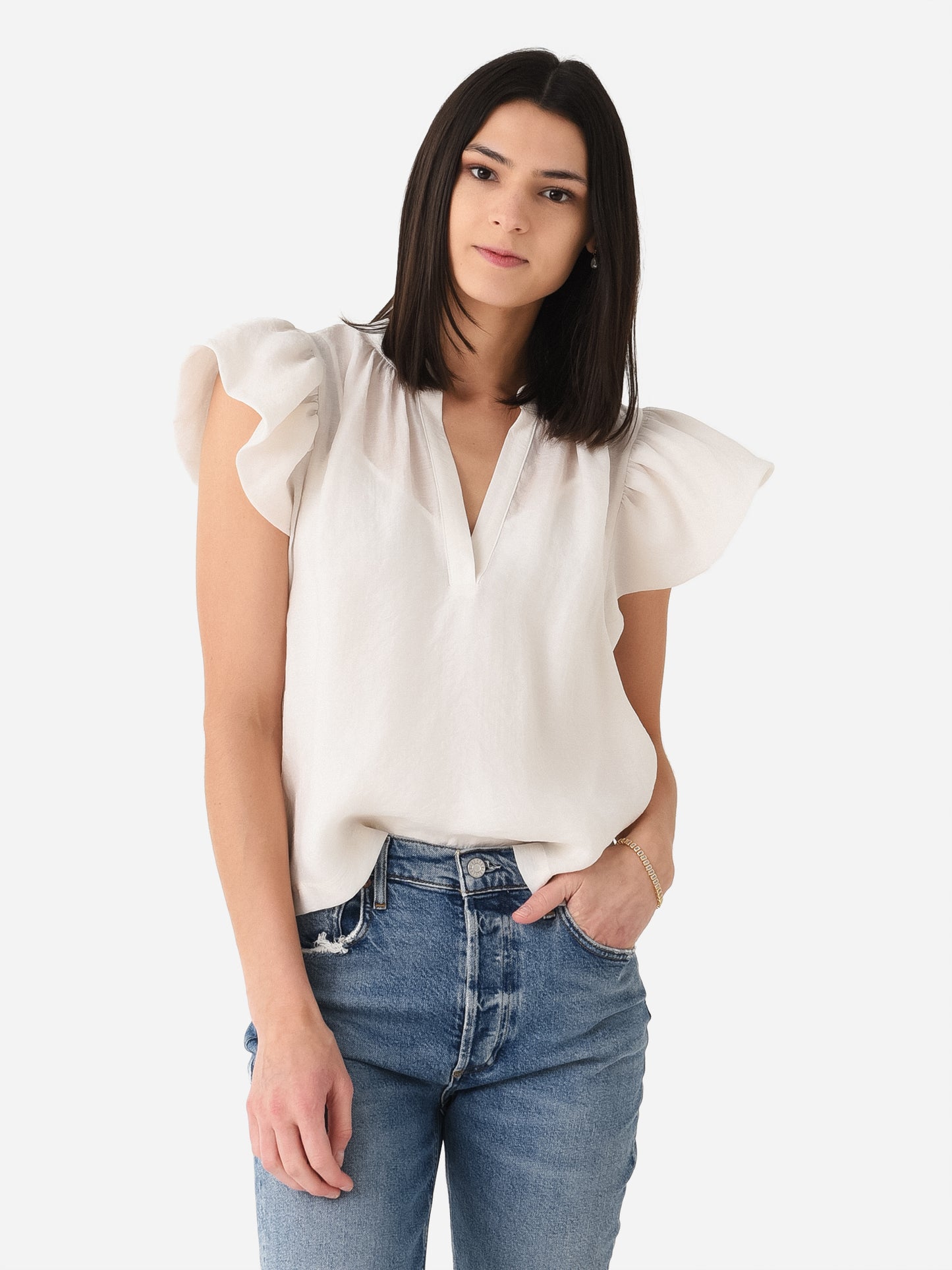 Simkhai Women's Ayme Organdy Ruffle Sleeve Top - Saint Bernard