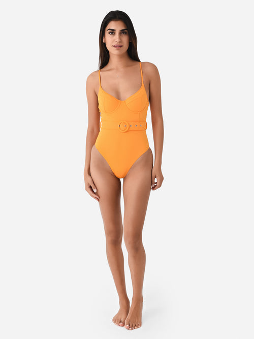 Simkhai Women's Noa Solid Belted Bustier One-Piece Swimsuit