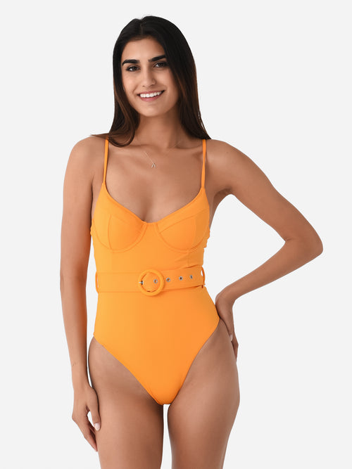 Simkhai Women's Noa Solid Belted Bustier One-Piece Swimsuit
