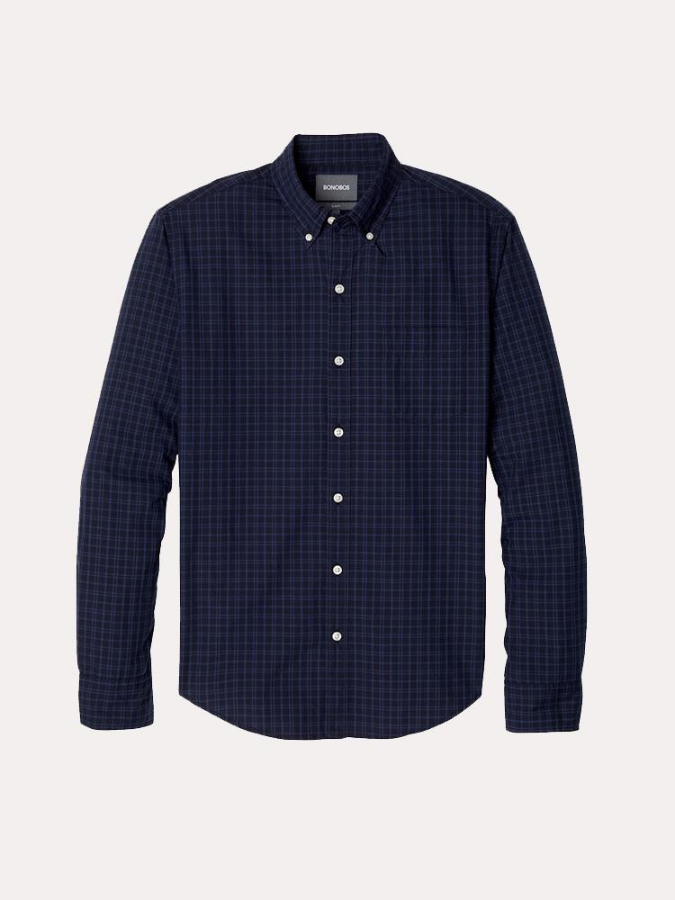 Bonobos Navy Dales Park Check Washed Button Down Shirt Slim Fit - Saint Bernard