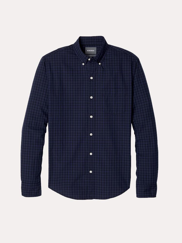 Bonobos Navy Dales Park Check Washed Button Down Shirt Slim Fit