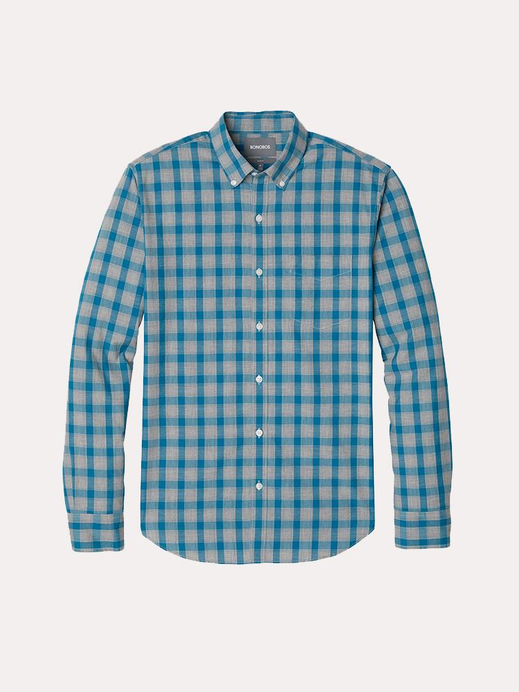 Bonobos Teal Maxwell Plaid Washed Button Down Shirt Slim Fit - Saint Bernard