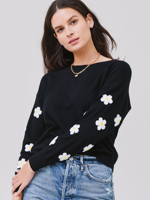 J Society Women's Flower Sleeve Sweater