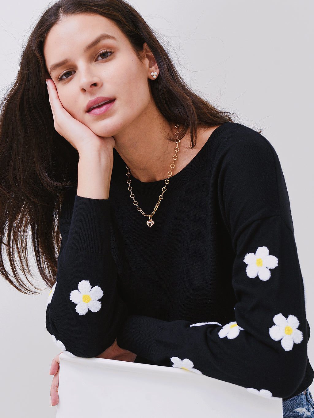 J Society Women's Flower Sleeve Sweater - Saint Bernard