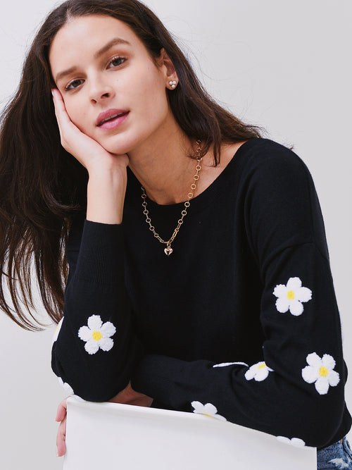 J Society Women's Flower Sleeve Sweater
