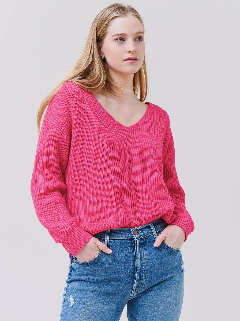 J. Society Women's Shaker V-Neck Sweater - Saint Bernard