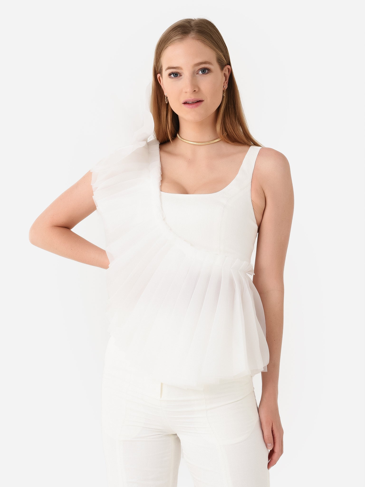 AJE Women's Orbit Sculptural Pleated Top - Saint Bernard