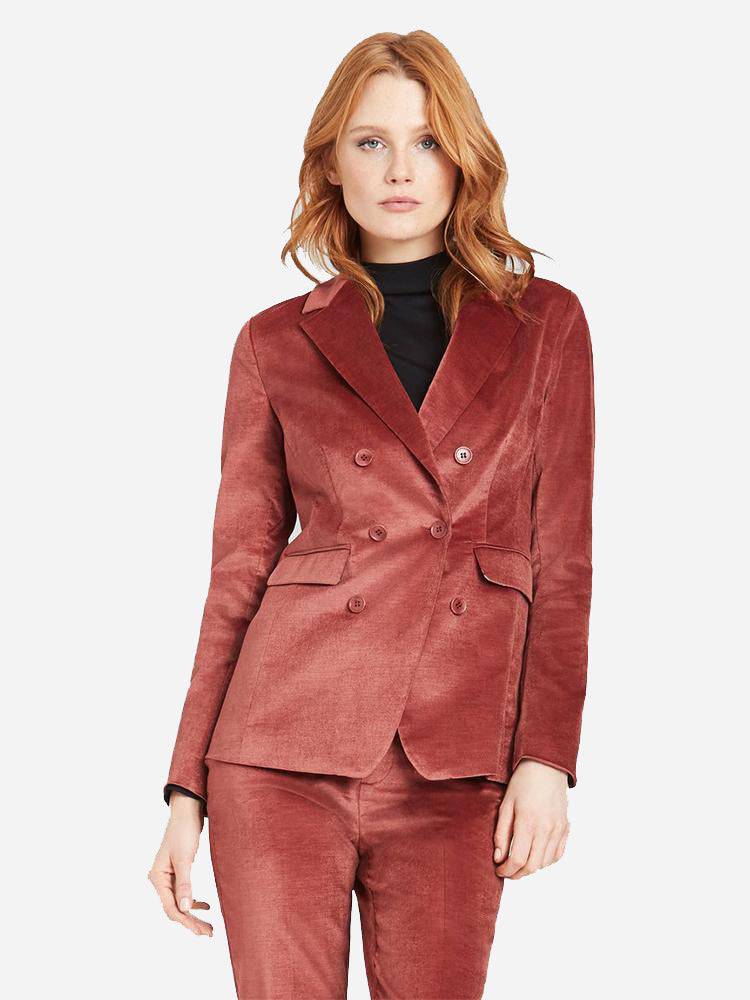 Ecru Double Breasted Stretch Velvet Blazer - Saint Bernard