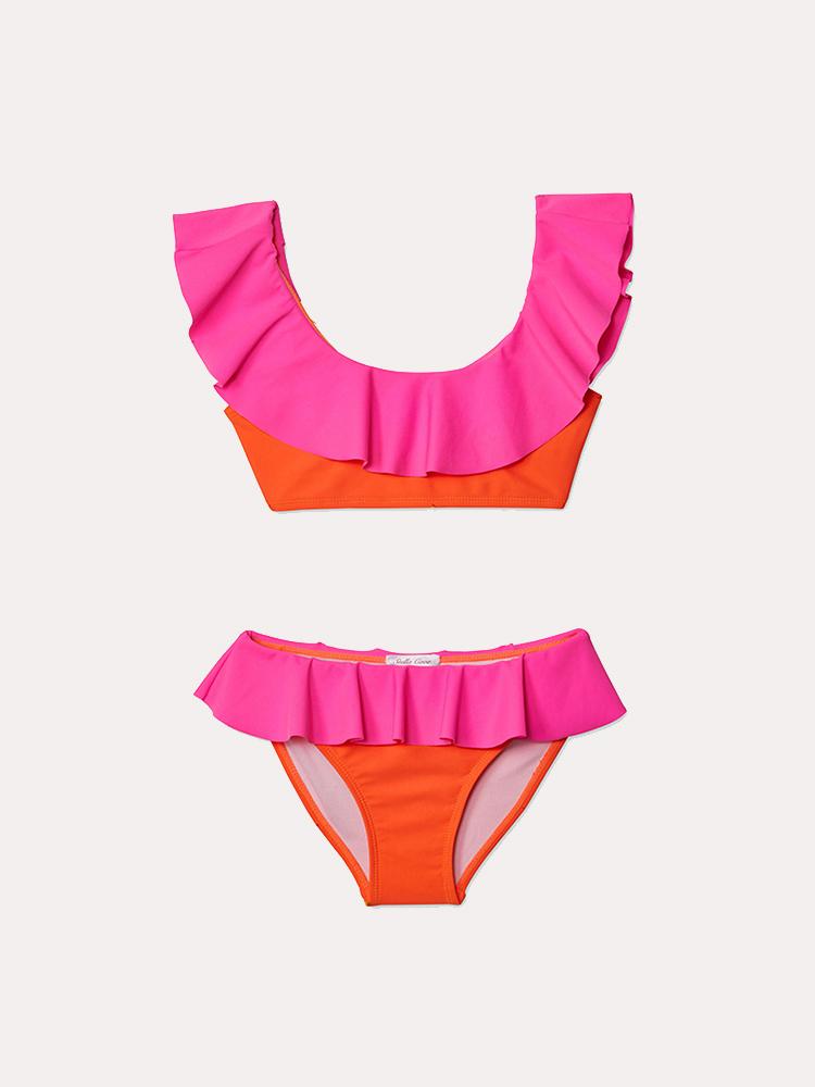 Stella Cove Girls' Neon Pink Orange Bikini