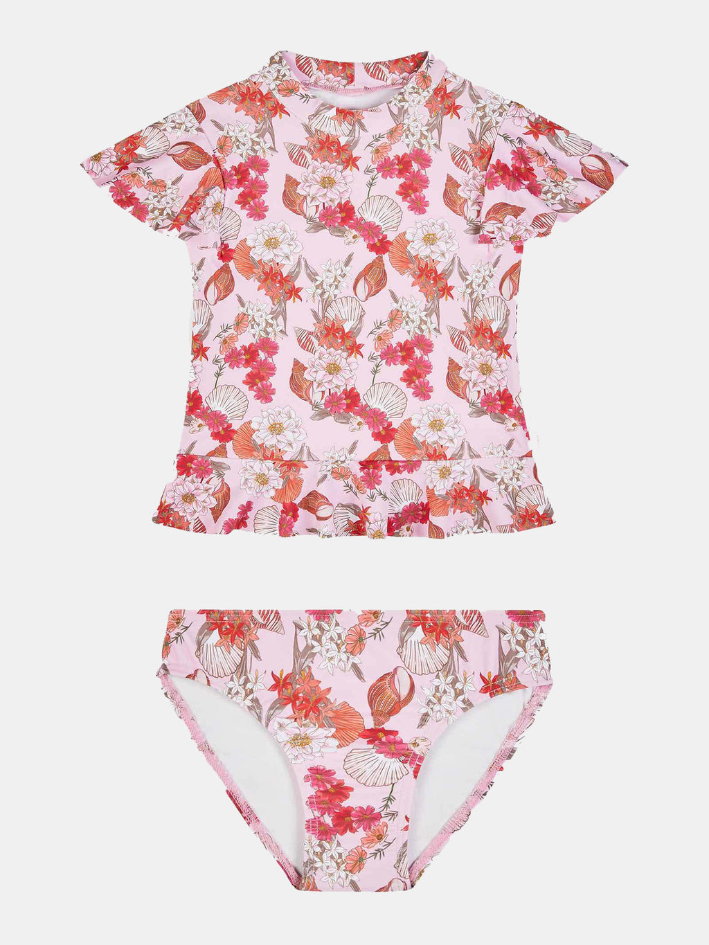 Seafolly Girls' Sea Shell Pearls Short Sleeve Rashie Swim Set - Saint Bernard