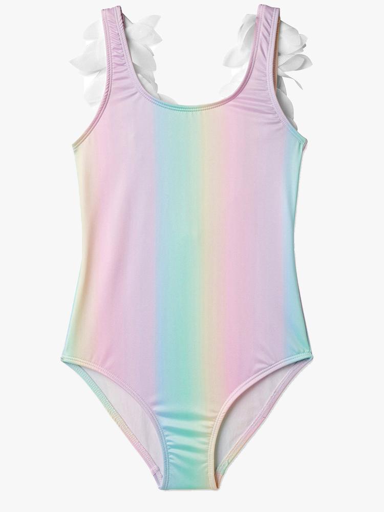 Stella Cove Little Girls’ Rainbow One Piece Swimsuit With White Petals - Saint Bernard