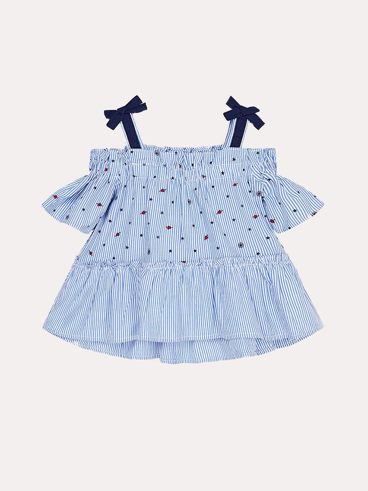 Mayoral Girls' Strappy Striped Blouse - Saint Bernard