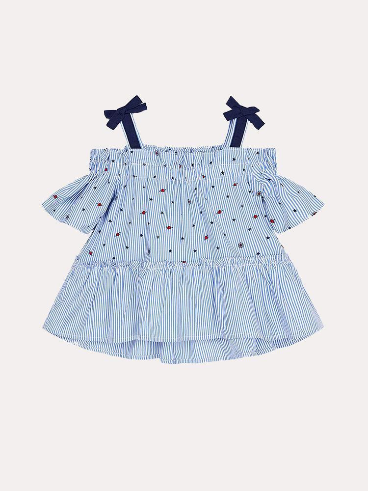 Mayoral Girls' Strappy Striped Blouse - Saint Bernard