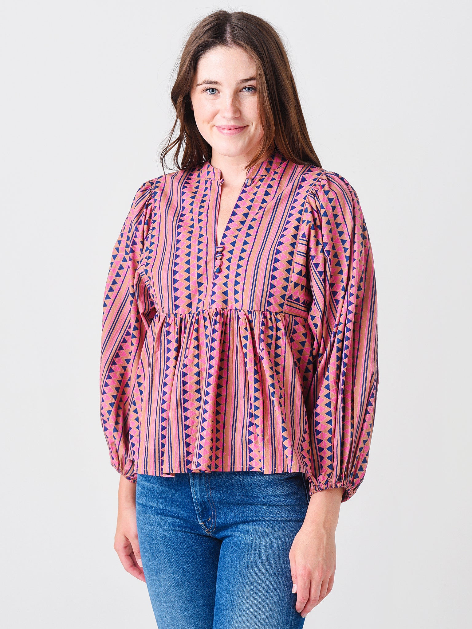 Oliphant Women's Mandarin Balloon Sleeve Top - Saint Bernard